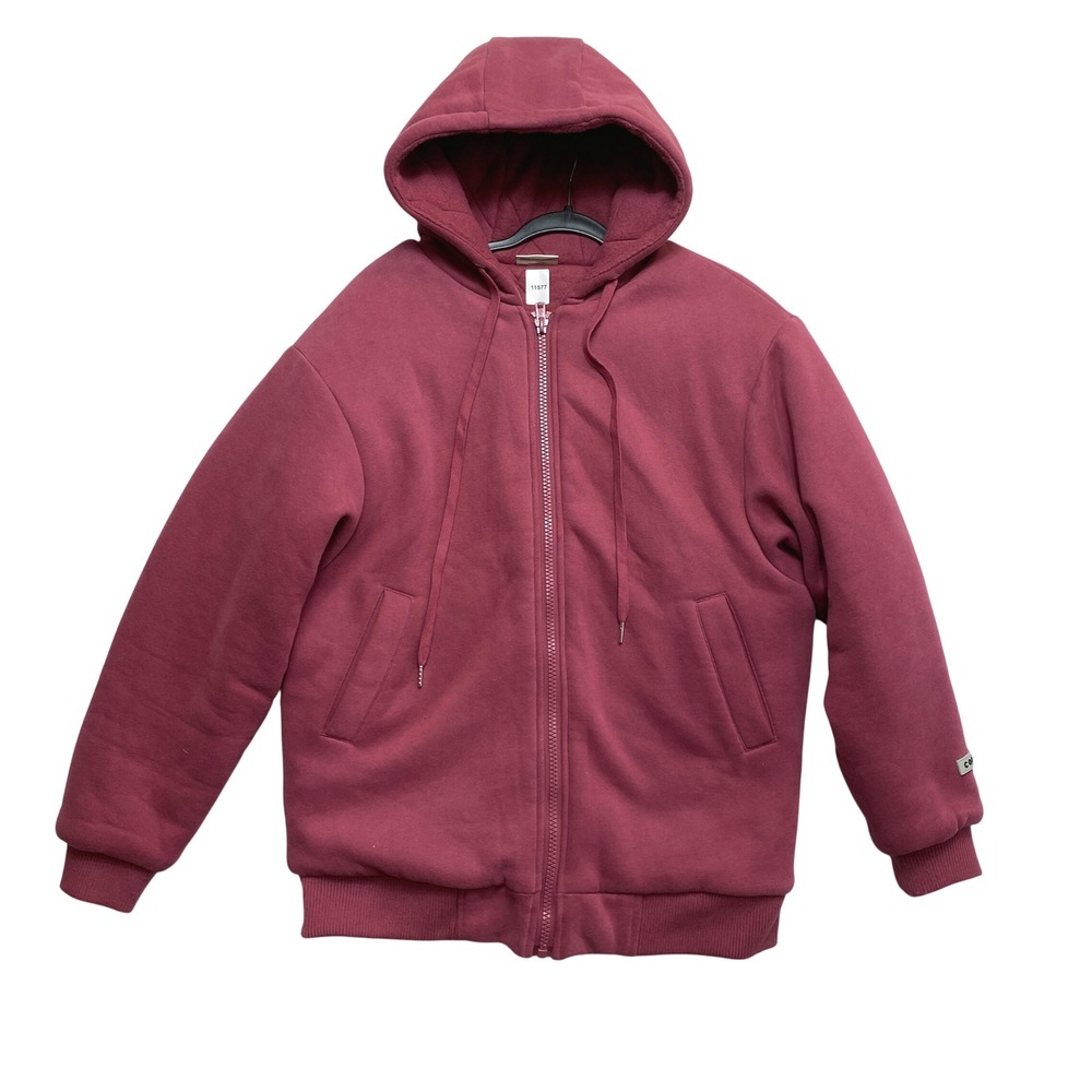 Comfrt Zip Up Hoodie Jacket Womens XS Maroon Quilted Lining Heavyweight Pockets